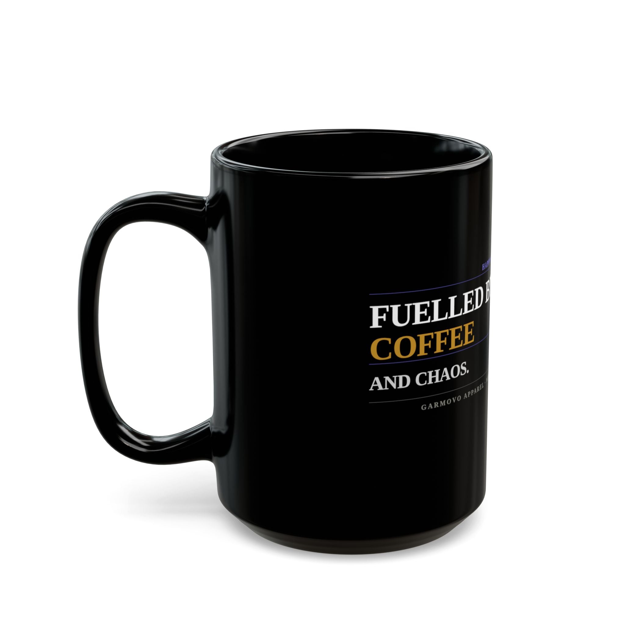 Funny Father's Day Coffee Mug — "Fueled by Coffee" Black Ceramic Mug (11oz/15oz)