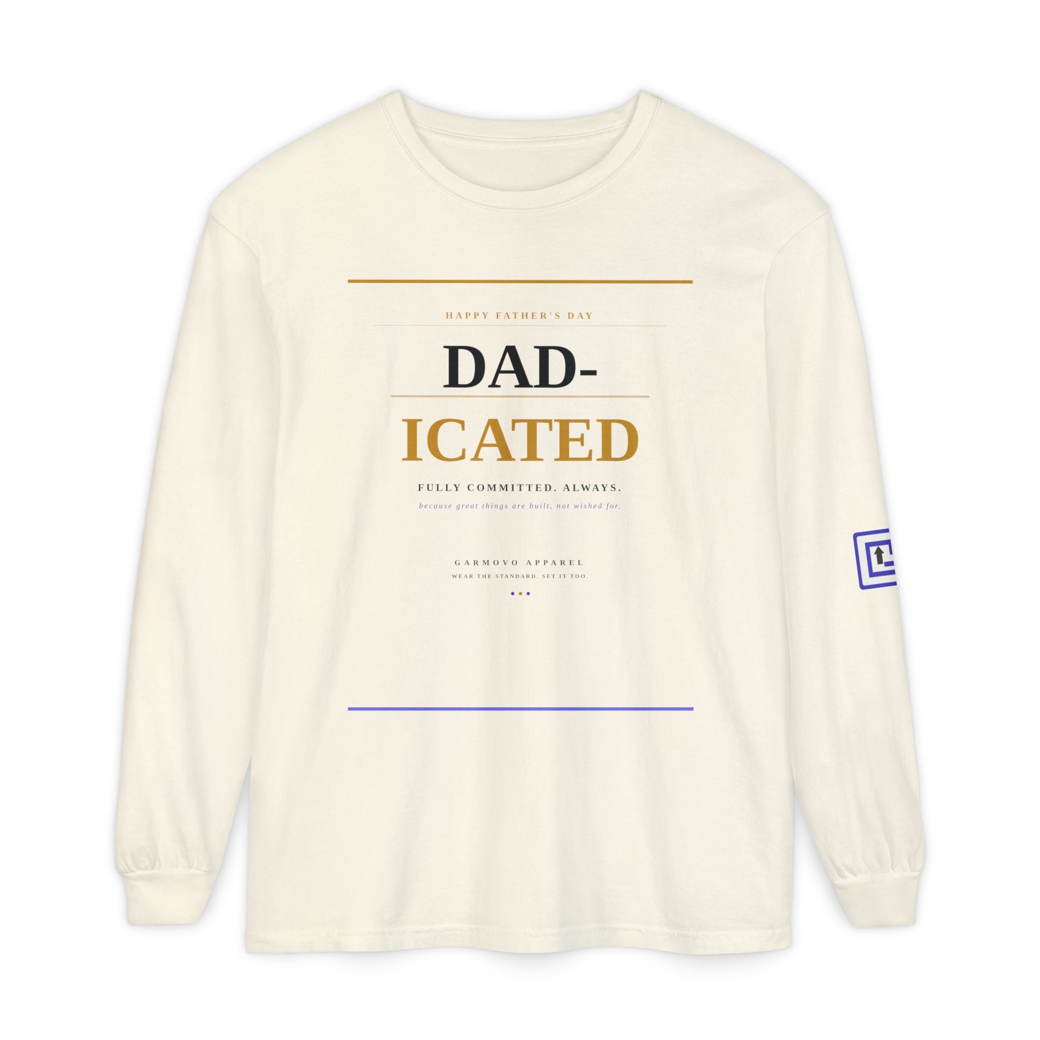 Long Sleeve Tee — 'DAD-ICATED' Graphic Father's Day Shirt
