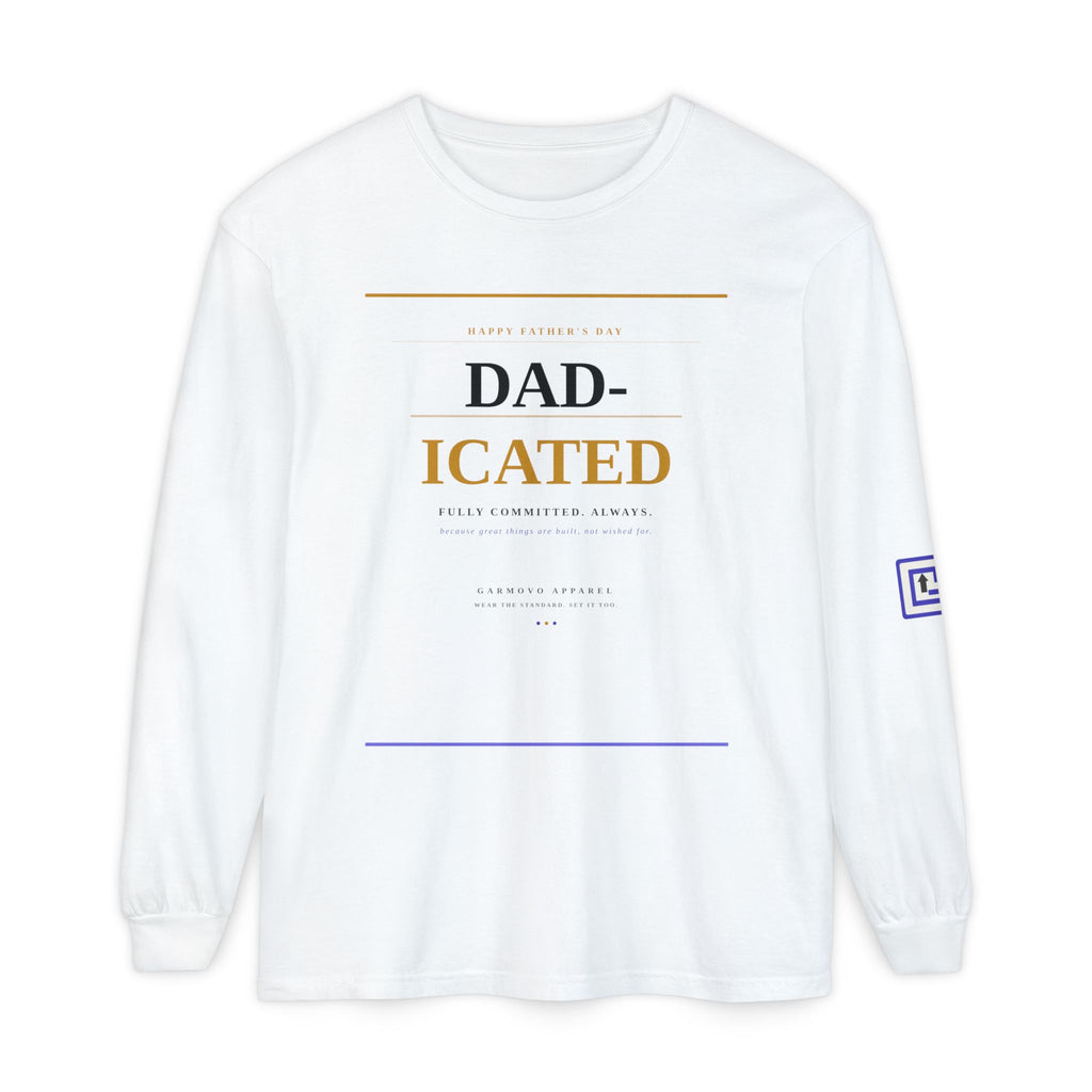Long Sleeve Tee — 'DAD-ICATED' Graphic Father's Day Shirt