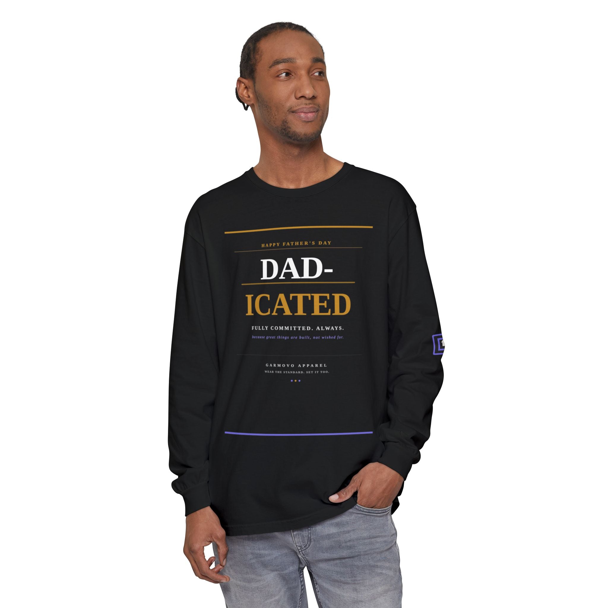 "Dad-icated" Long Sleeve Tee — 'DAD-ICATED' Graphic Father's Day Shirt