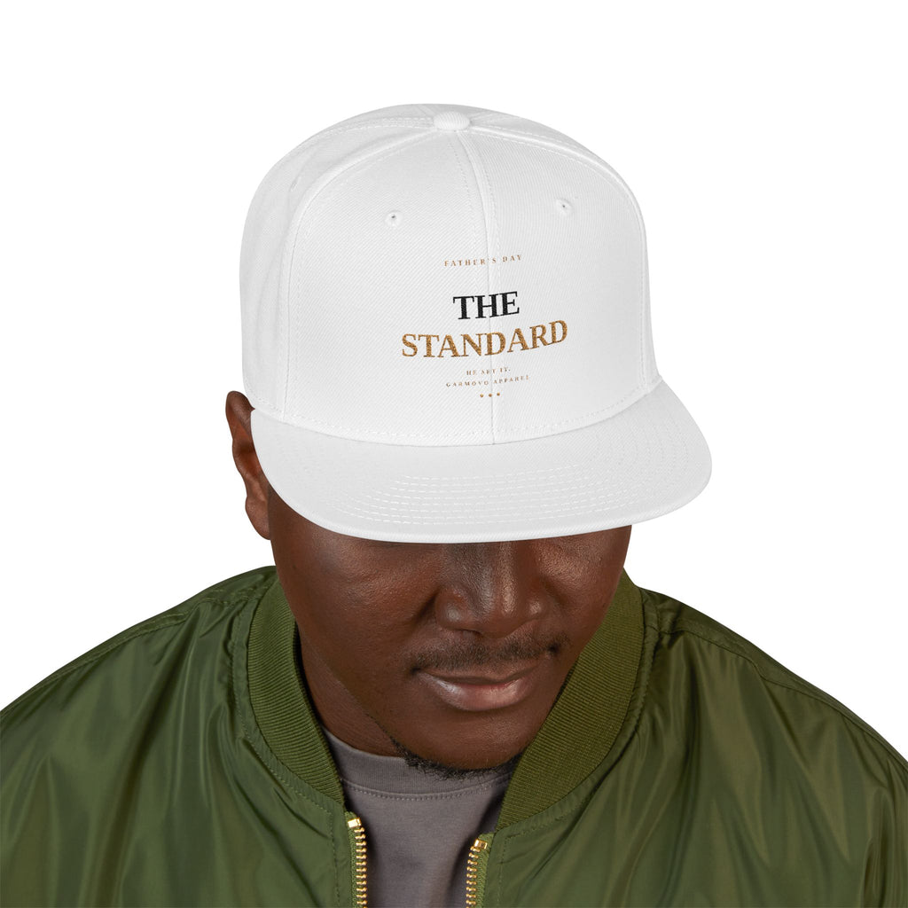 Embroidered Snapback Fathers Day Cap — "The Standard" Minimal Gold Text