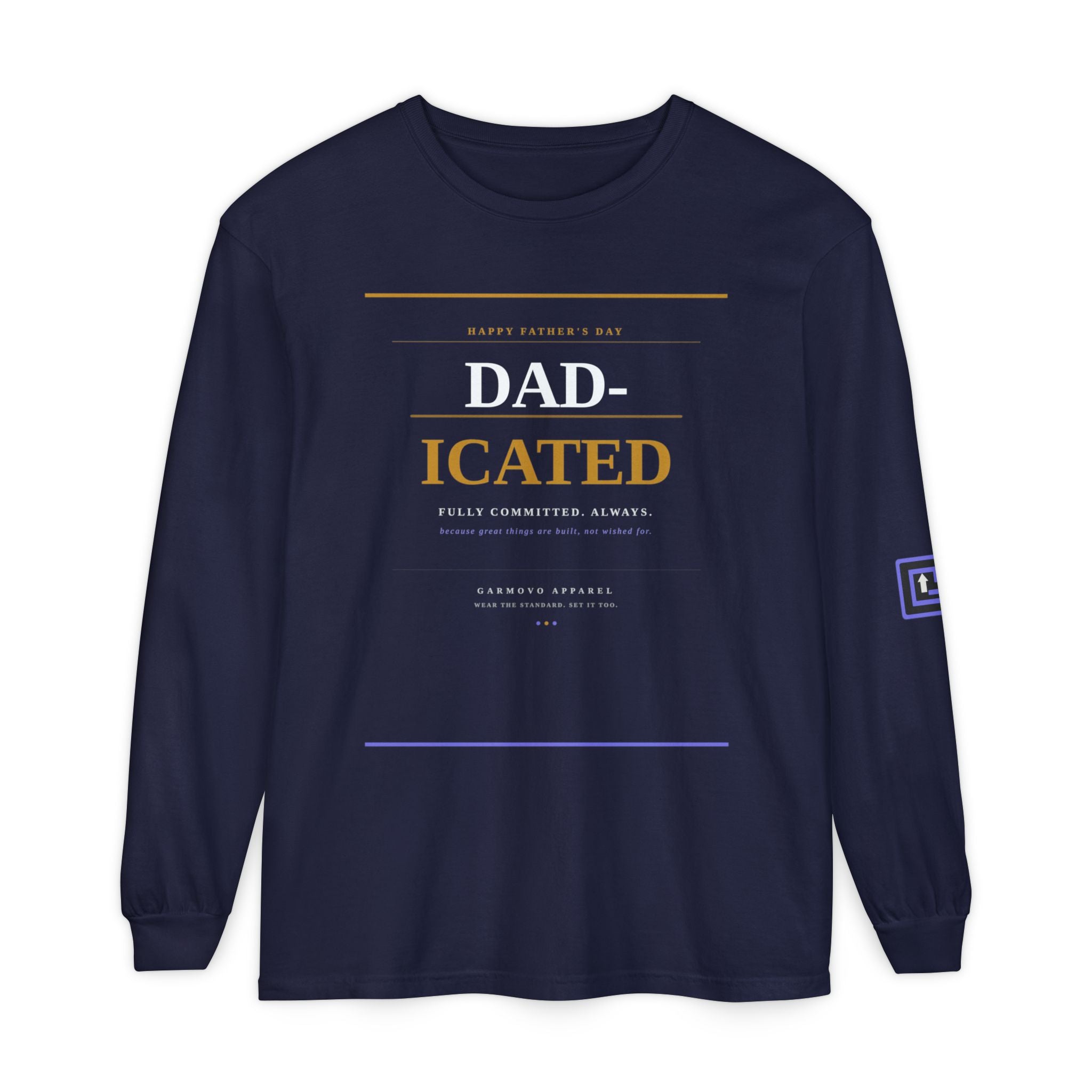 "Dad-icated" Long Sleeve Tee — 'DAD-ICATED' Graphic Father's Day Shirt