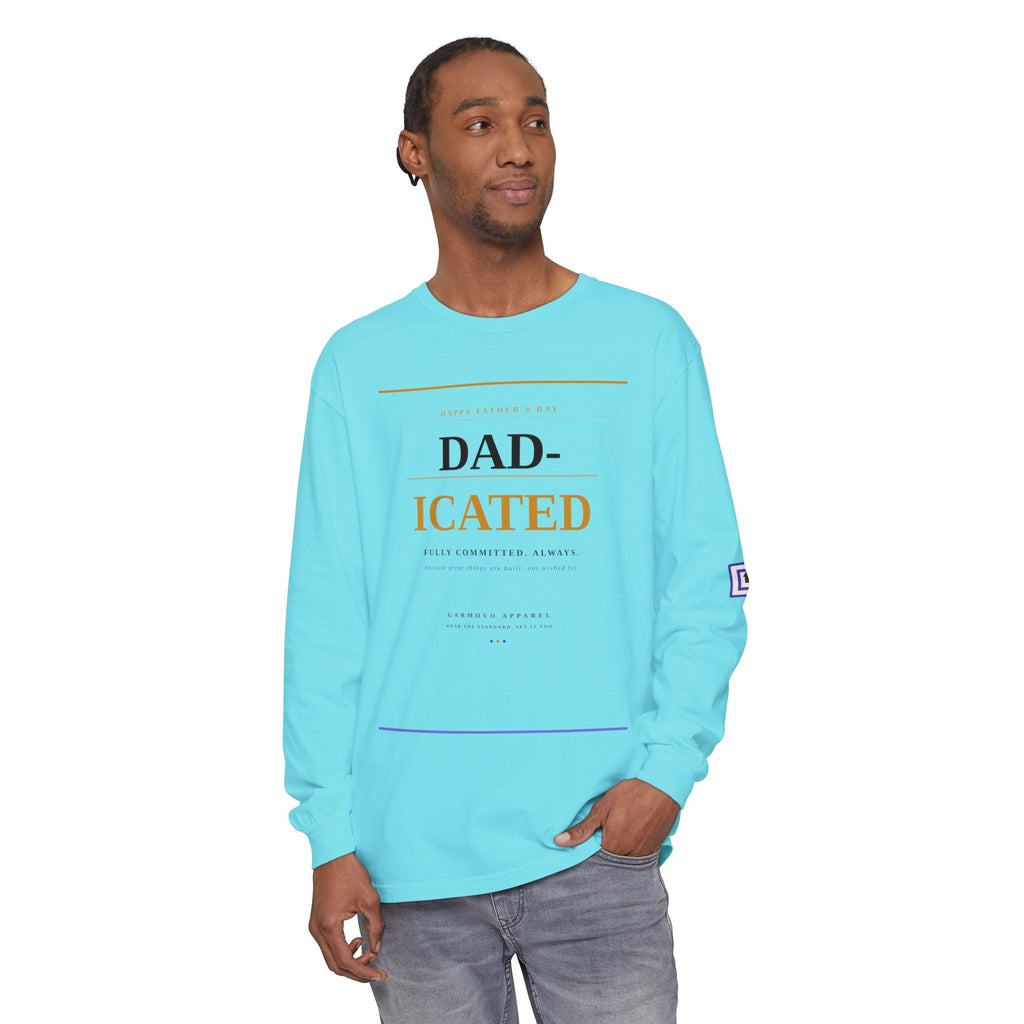 Long Sleeve Tee — 'DAD-ICATED' Graphic Father's Day Shirt