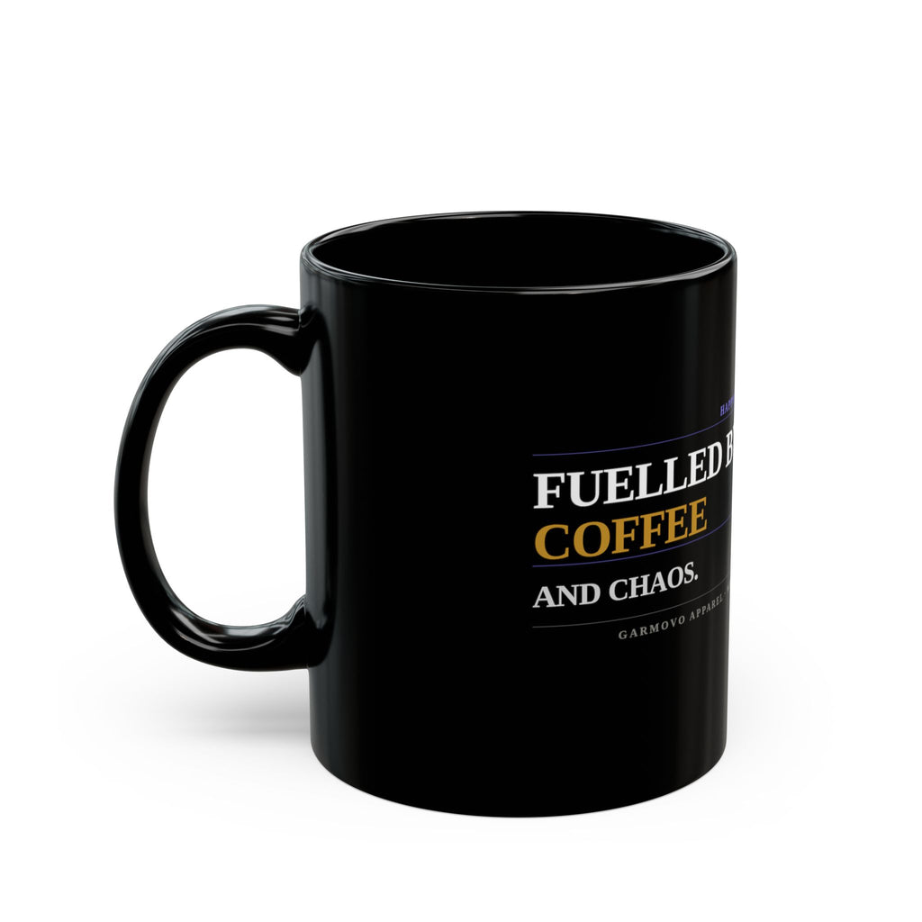 Funny Father's Day Coffee Mug — "Fueled by Coffee" Black Ceramic Mug (11oz/15oz)