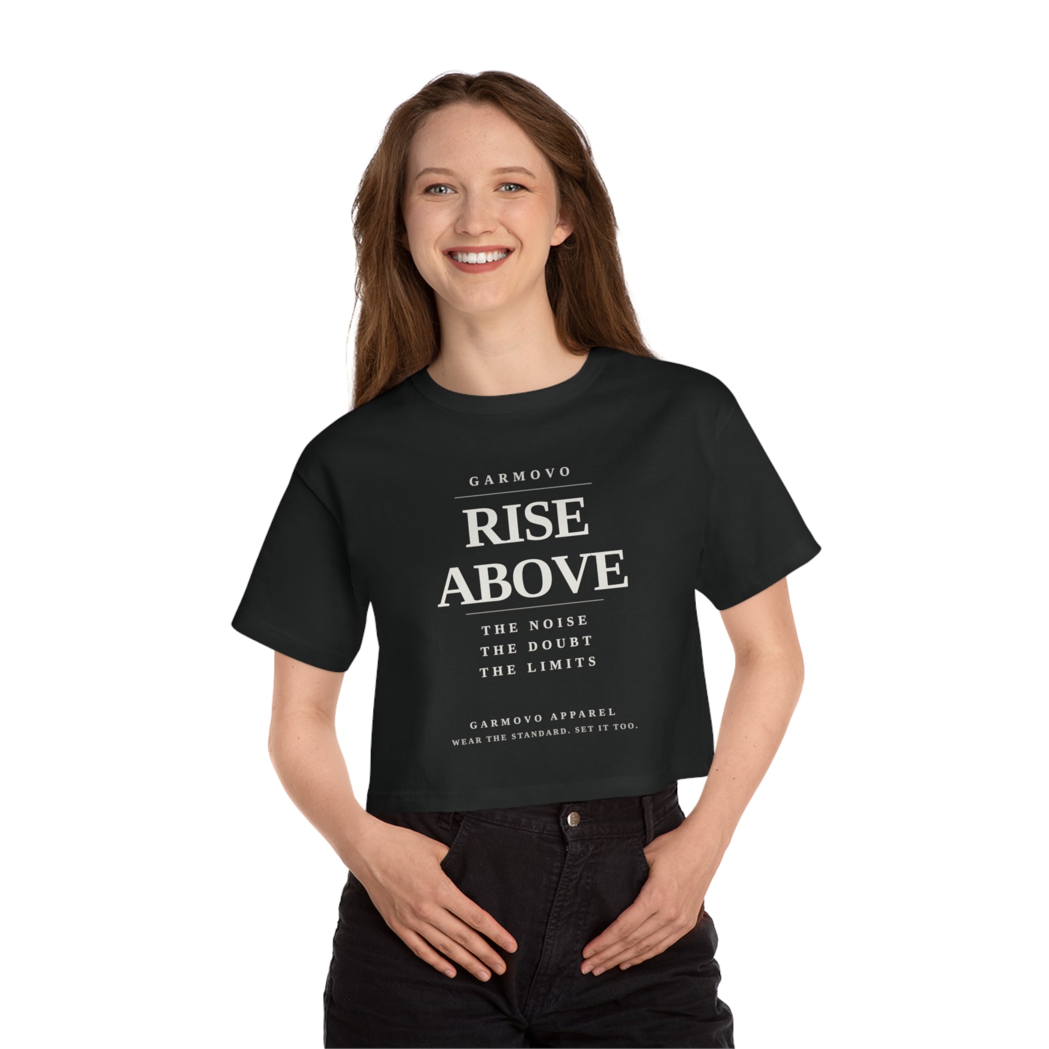 Rise Above Female typography crop tee | Inspirational slogan T-Shirt